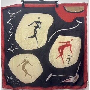 Vtg 33" x 33" Ashley Brooke 100% Silk Scarf abstract figures in motion Red‎ #44